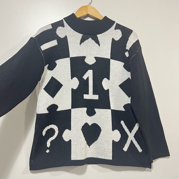 Carroll Elegance Wool Blend Crewneck Sweater Eclectic Monochrome Indie Sleeze L - Picture 3 of 14